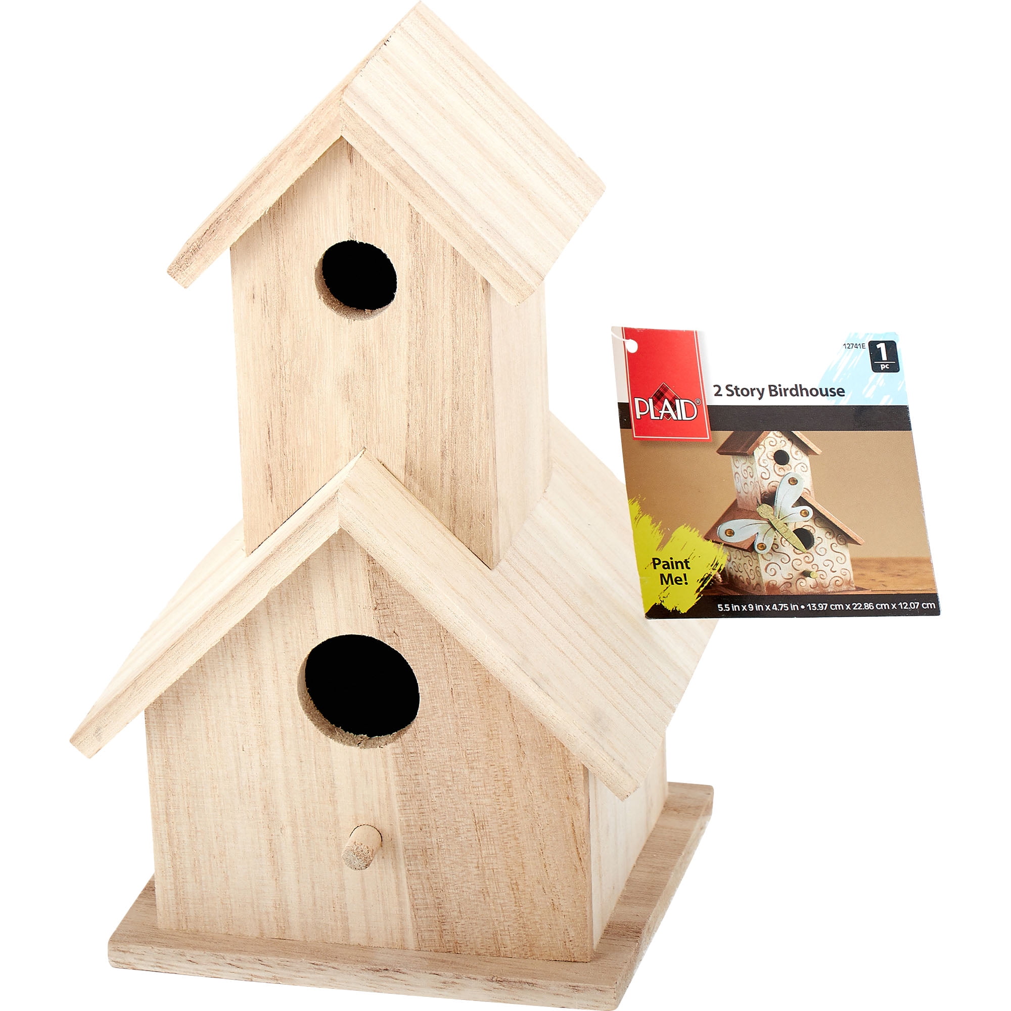 Plaid Unpainted Wood Surfaces, 2-Story Birdhouse, 1 Piece, 5.5