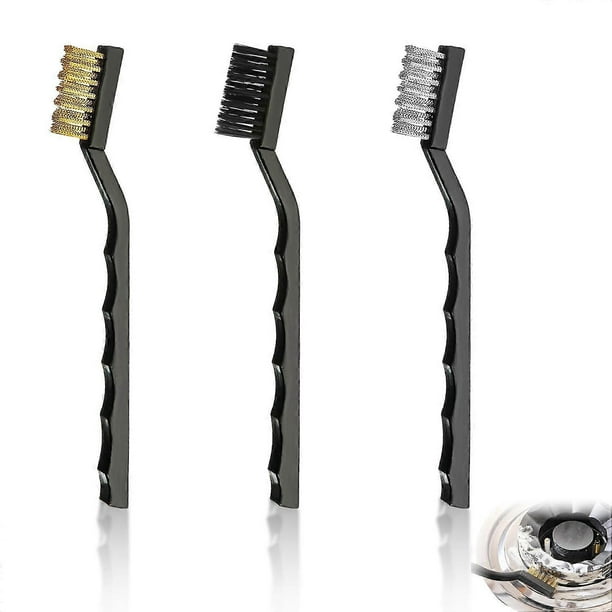 3-Piece Mini Wire Brush Set (Stainless Steel + Brass + Nylon) Kitchen Cleaning Tools for Removing Welding Slag, Stains and Rust