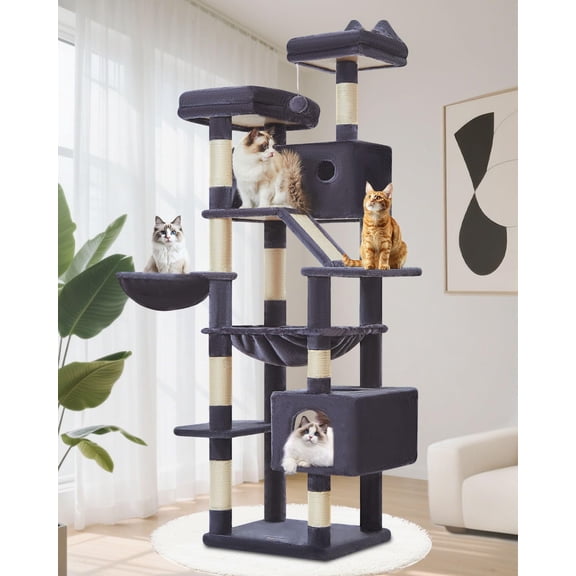 Árbol para Gatos Taoqimiao MS026LG 180 cm con 8 Postes para Rascar de Sisal