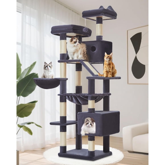 Árbol para Gatos Taoqimiao MS026LG 180 cm con 8 Postes para Rascar de Sisal