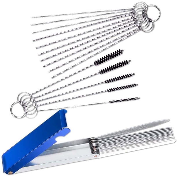 Set de limpieza para carburadores para eliminar depósitos de suciedad, set de limpieza de 13 piezas + 10 agujas de limpieza + 5 cepillos de nylon para motos ATV, soldadores, carburadores Adepaton WLJ-0345