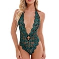 thumbnail image 1 of WZXFASHION Ladies' Interest Underwear Body Molding Stitching Embroidery Deep V Suit Sling Intimates Green L, 1 of 5