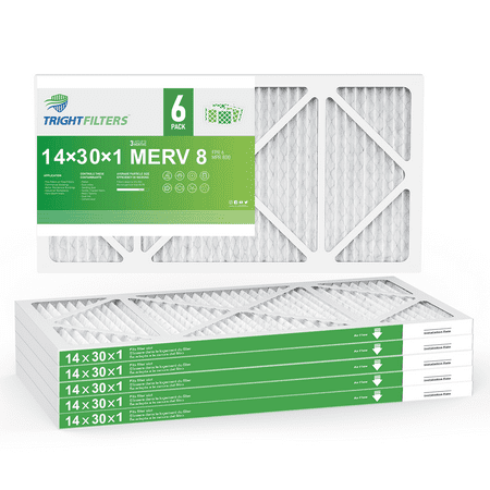 

TRIGHTFILTERS 14x30x1 Air Filter MERV 8 Pleated HVAC AC Furnace Filters 6 Pack