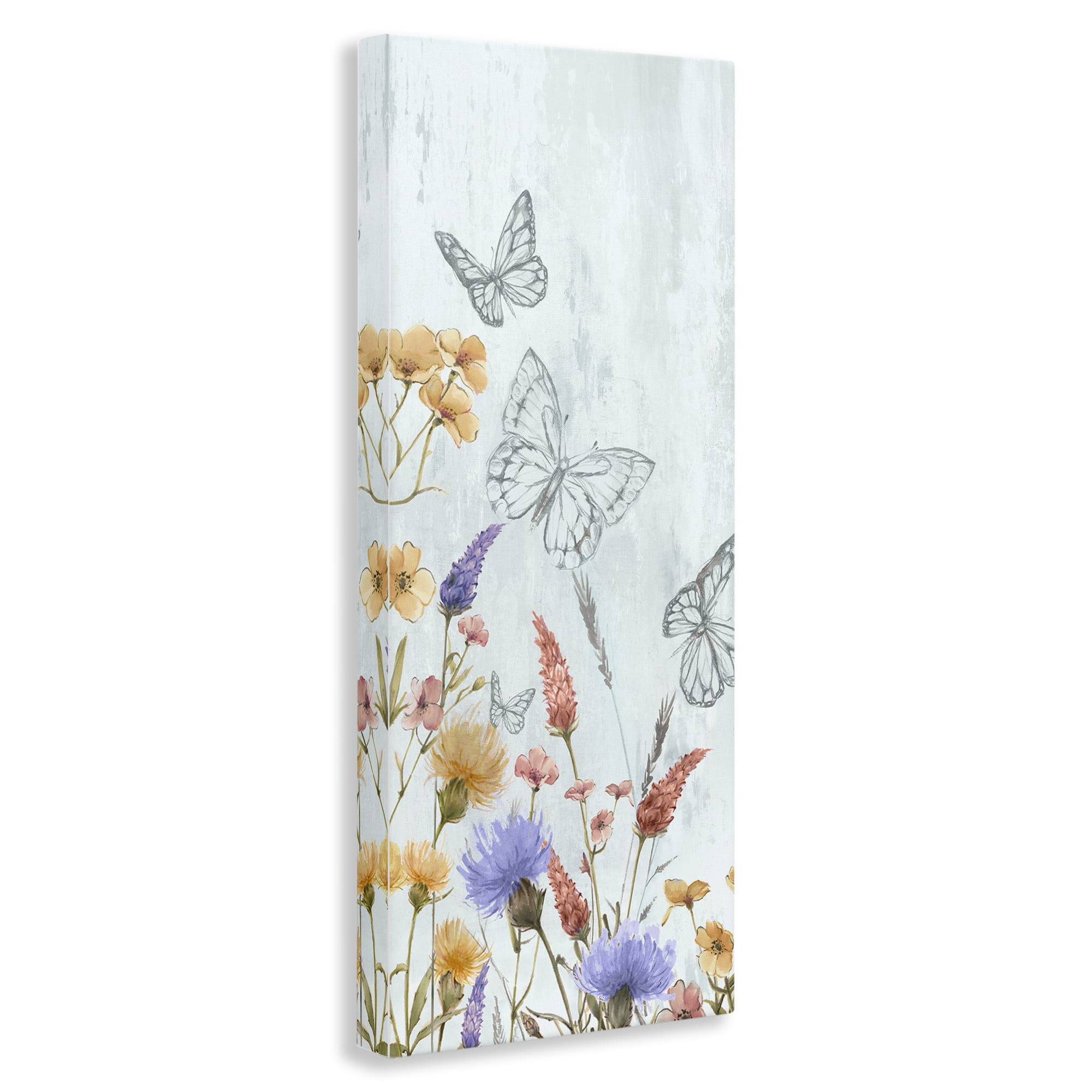 Stupell Industries Butterfly Outlines & Florals Plants & Flowers Painting Wrapped Canvas Art Print Wall Art, 17 x 40