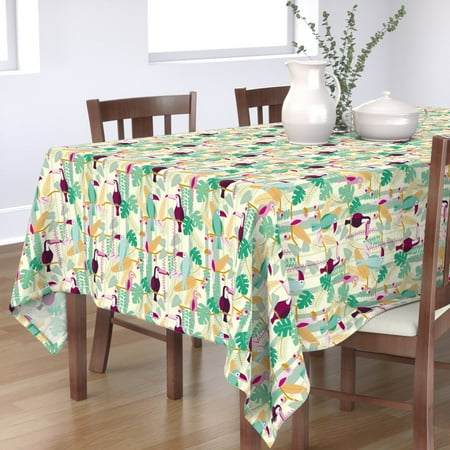 

Cotton Sateen Tablecloth 70 Square - Rainforest Birds Parrot Toucan Jungle Botanical Forest Tropical Print Custom Table Linens by Spoonflower