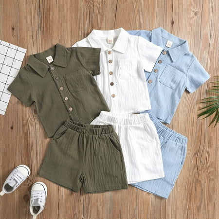 

SILVERCELL 6M-4T Baby Boy Shorts Clothes Set Toddler Summer Cotton Linen Outfits Short Sleeve Button-Down Shirt Tops Shorts Set