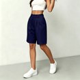 thumbnail image 2 of Bermuda Shorts for Women Hiking Casual Elastic Waist Wide Leg Suit Tailored Shorts Summer Dressy Work Shorts with Pockets Dark Blue 2XL, 2 of 5
