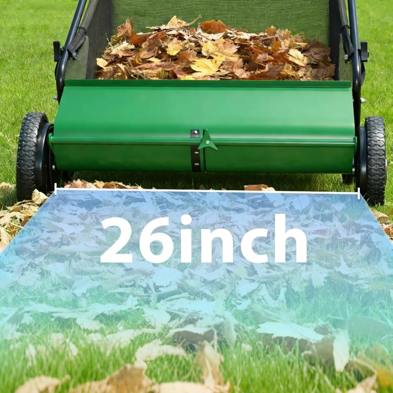 Riedhoff 26" Push Lawn Sweeper,4 Spinning Brushes, 7 Cu. Ft Capacity Collection Bag, Adjustable Height, Green