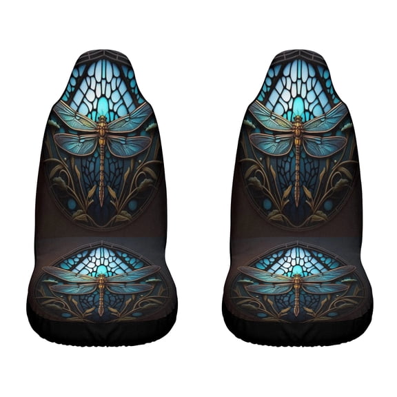 2pcs Blue Dragonfly Print Auto Front Seats Protector, Car Seat Covers for Women and for Man, Fits SUV Sedan Truck