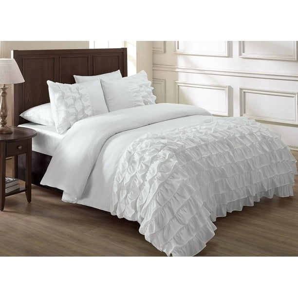 Chezmoi Collection Ella 3Piece Shabby Chic Waterfall Ruffle Comforter Set