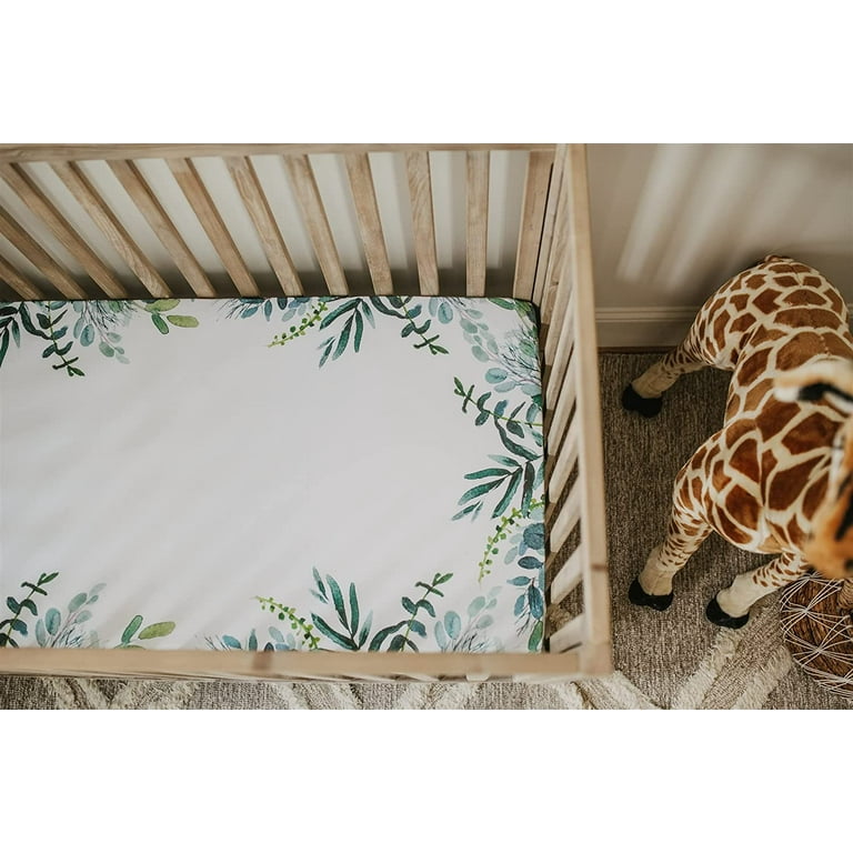 NODNAL CO. Green Leafy Cotton Crib Fitted Sheet Set 100 OEKO TEX