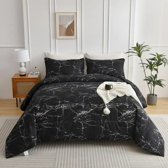 HGmart Black Marble Pattern Queen 3 Pieces Duvet Cover Set Soft Breathable Washed Microfiber Duvet Cover