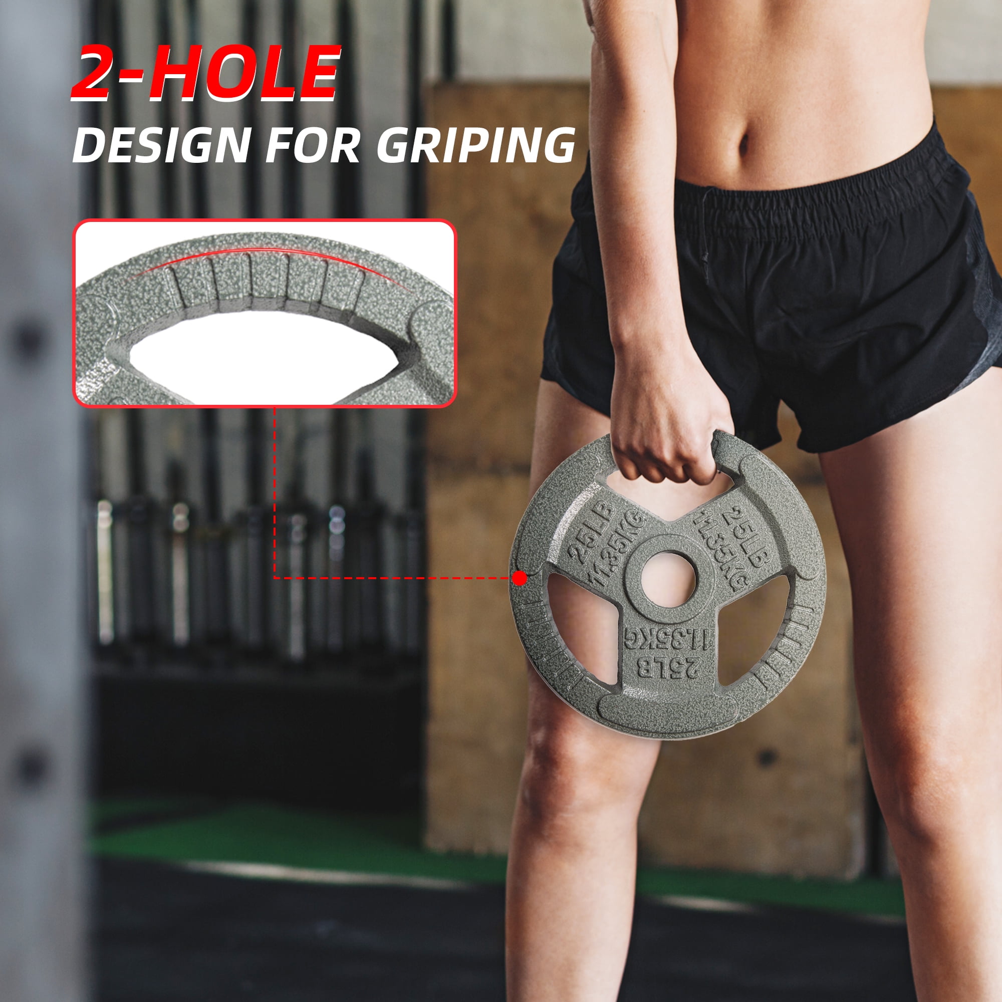 Signature Fitness 2-Grip Olympic Cast Iron Weight Plates, 2-Inch Hole, 2.5LB–45LB, Black with Silver Lettering