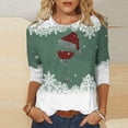 thumbnail image 1 of DPTALR Women's Round Neck Three Quarter Sleeve Christmas Printed Top, 1 of 4
