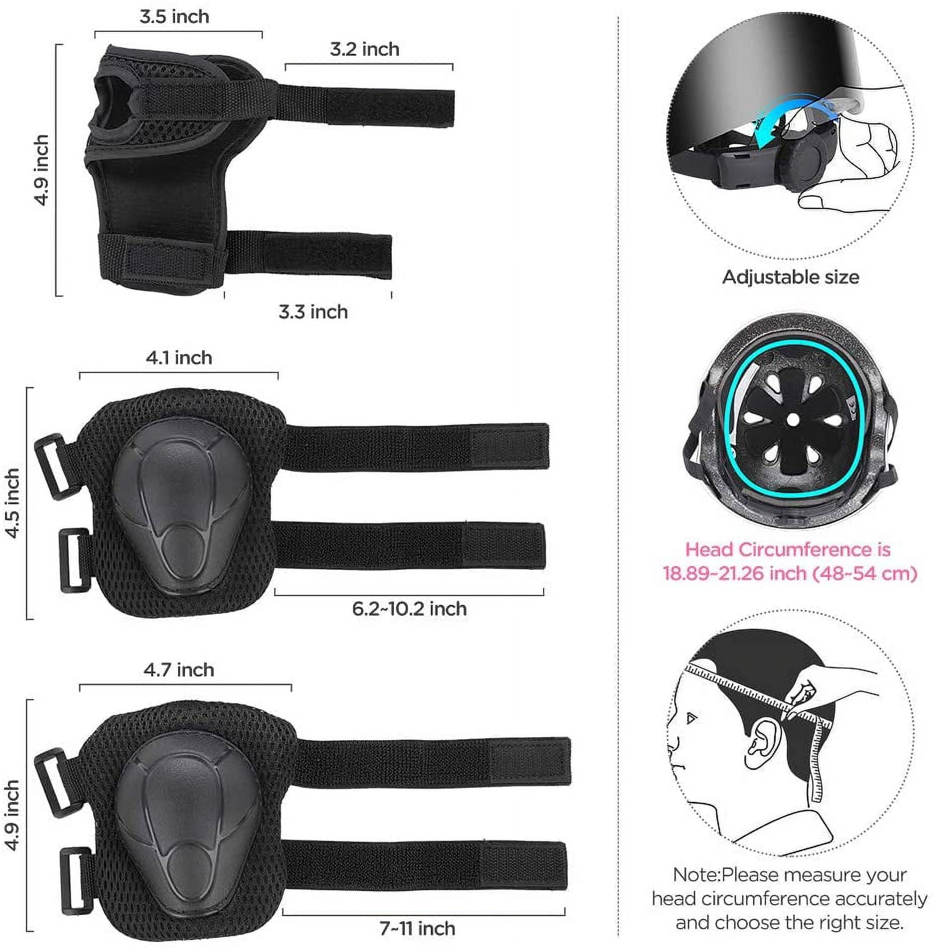 Somnr Kids Bike Helmet, Toddler Helmet for Ages 3-8 Boys Girls with Sports Protective Gear Set Knee Elbow Wrist Pads for Skateboard Cycling Scooter Rollerblading-Black