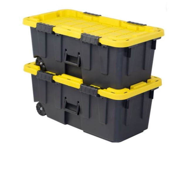 Tough Box 20 Gallon Footlocker Storage Tote with Wheels, Indoor/Outdoor, Heavy Duty, 2 Pack