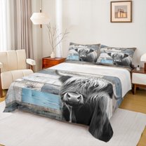 jejeloiu Rustic Highland Cow Full Size Sheets,Country Farmhouse Lodge Bed Sheets,Farm Animal Sheet Sets For Men Women,Microfiber Bedroom Decor,4-Piece