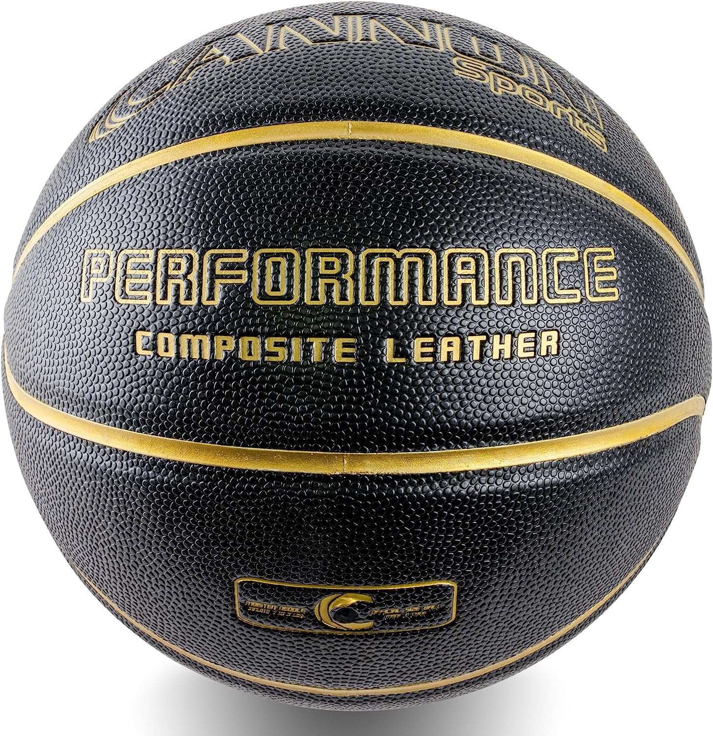 Cannon Sports Leather Composite Official Size Basketball Indoor and Outdoor Play with Ball Pump (Official Size 7, 29.5", Black/Gold)