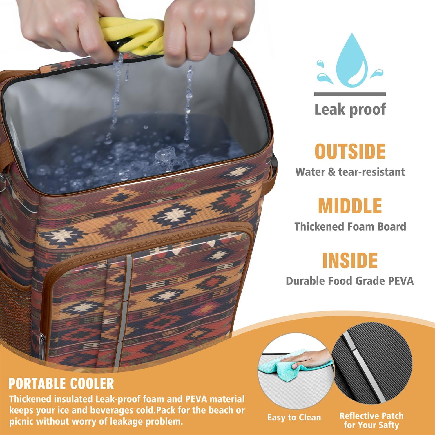 Travel Cooler Bag - Boho Bohemia Pioneer Flower Geometric Line Art Camping Beer Cooler Backpack with Bottle Opener- Waterproof Insulated Picnic Backpacks - Cooler Bag for Beach