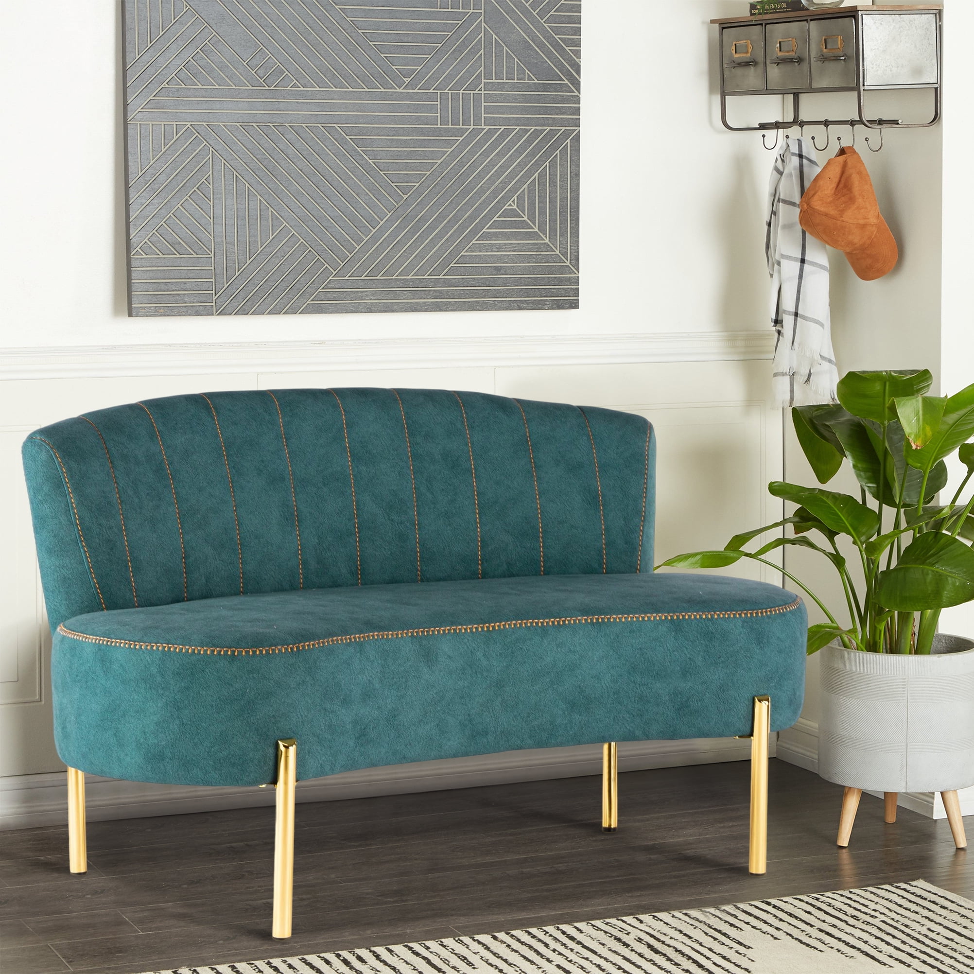 Small Loveseat Settee Upholstered Sofa Couch Banquette Bench Ottoman