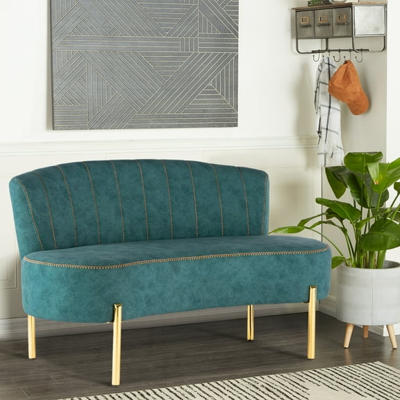 Small Loveseat Settee Upholstered Sofa Couch Banquette Bench Ottoman with Backrest and Golden Metal Legs for Dining Room Living Room Bedroom