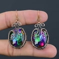 thumbnail image 2 of Mystic Rainbow Topaz Gemstone Copper Wire Wrap Jewelry Earring 2.17", 2 of 4