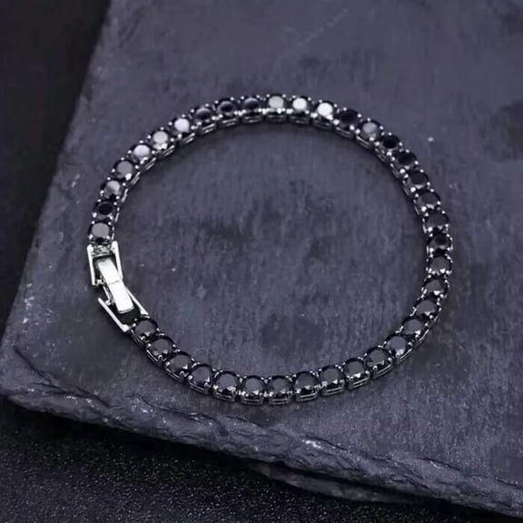 3MM 9Ct Round Cut Simulated Black Diamond Single Row Women's Tennis Bracelet For Womens 14K White Gold Plated 925 Sterling Silver 7"