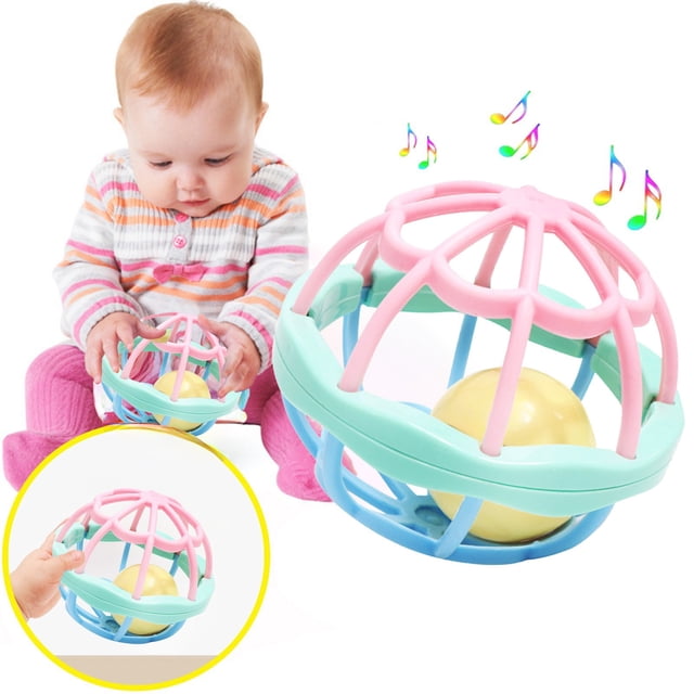 Sonajero de goma suave para bebés | Pelota sensorial de mano azul para bebés | Desarrollo de la educación temprana | Motricidad fina | Juguete táctil masticable para bebés de 0 a 1 año | Reg