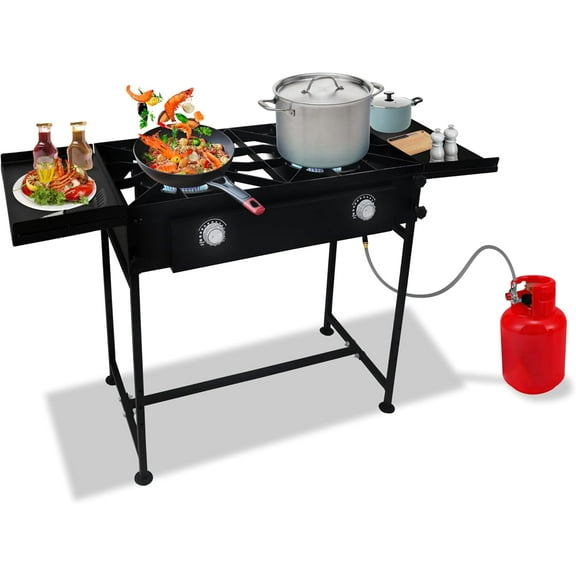 SONRET - Double Burner Propane Camping Stove - with Detachable Legs & Dual Side Shelf