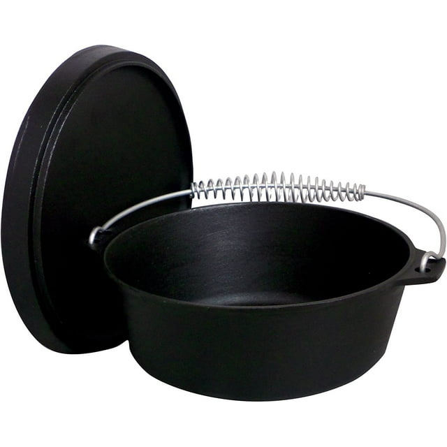 4 Cuartos. Olla De Hierro Fundido Sazonada Con Tapa De Hierro Fundido, Color Negro