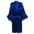 thumbnail image 4 of Arlun Valentine's Day Silk Satin Feather Trim Long Sleeve Short Robes Fashion Solid Color Lightweight Comfy Bathrobe Bridal Short Dressing Gowns Party Nightgown Sleepwear Navy XL, 4 of 5