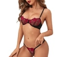 thumbnail image 1 of Conjunto De Lencería, Correa De Hombro Ajustable, Sujetador De Encaje, Panty, Patrón De Bordado Agradable Para La Piel, Ahuecado, 2 Piezas, Negro Y Rojo Para Luna De Miel, 1 of 8