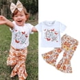 thumbnail image 2 of Toddler Girls Outfit Short Sleeve Letter Butterfly Printed T Shirt Tops and Bell Bottoms Outfit Clothes Toddler Sets, 2 of 8