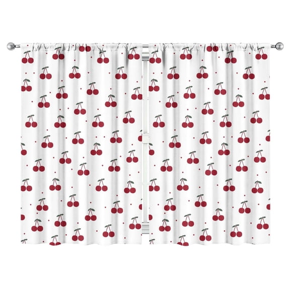 Nursery Curtains Boys Girls Kids Red Fruit Cherry Print Pattern Window Drapes for Living Bedroom Playroom Room Decor Rod Pocket 52x84Inch 2 Panels