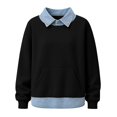 thumbnail image 5 of Women's Collared Sweatshirt Layered Look Pullover Top with Kangaroo Pocket Preppy Casual Tunic Sweatshirts, S, 5 of 8