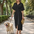thumbnail image 4 of Scacto Women's Shirt Dress, Casual Solid Color Short Sleeve Dress, Lapel Beach Sundress for Summer, Party, Daily Wear, 4 of 6