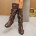 thumbnail image 4 of Goodw7 Women Soft Leather Knee High Boots, Pull On Ruched Flat Heel Bootie, Retro Casual Winter Shoes for Urban Walk Commute Dating Errands, 4 of 9