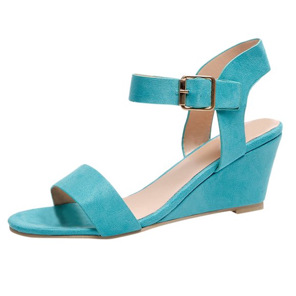 Kcodviy Women's Ladies Solid Wedges Espadrille Wedge Sandals for Women Heel Buckle Strap Roman Sandals Women Rubber Shoes Sandals