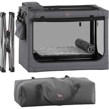 NOAH & PAW Collapsible Dog Crate 30 Inches, Large Dog Crate for Large Medium Breeds, Travel Kennel for Car, Including Pet Mat for Pet Cage, 2 Storage Pockets, Handbag, 10mm Locking Zipper 30*21*21