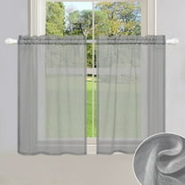 LAPAMAX Short Window Curtains Set for Kitchen Living Room 2 Panels Rod Pocket Tier Sheer Drapes Waterproof Cafe Curtains,Light Grey,33''*24''