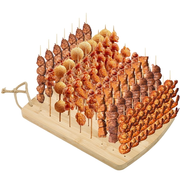 Bamboo Food Skewer Holder Wave Fruit Kabob Skewer Cocktail Pick Stand Appetizer Display Stand for Entertaining and Serving Rectangle 260x350x18mm