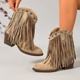 thumbnail image 5 of SACFOF Cowboy Boots for Women Ankle Western Fringe Booties Low Heel Rivet Boots, 5 of 6