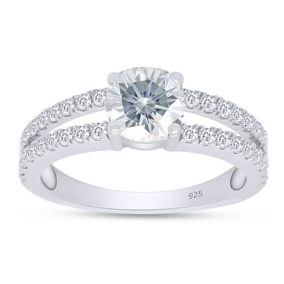 Round Cut Moissanite Lab Created Diamond Split Shank Engagement Wedding Ring for Women 14K White Gold Plated Sterling Silver(G-H Color,VVS1 Clarity,1.50 Cttw)-5