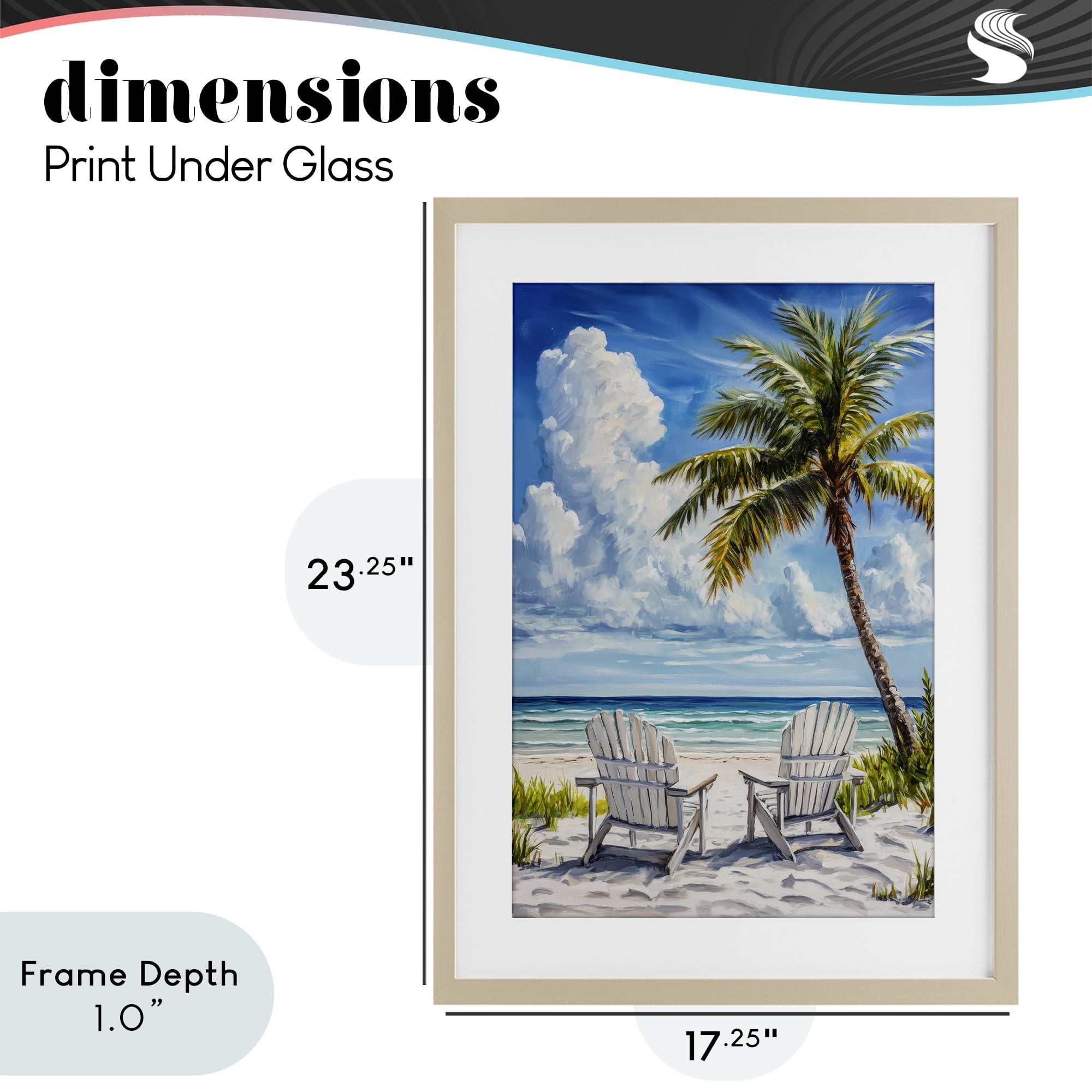 Stupell Industries Clouded Beach with Looming Palm Birch Framed Print Under Glass, design by Petal Prints Design