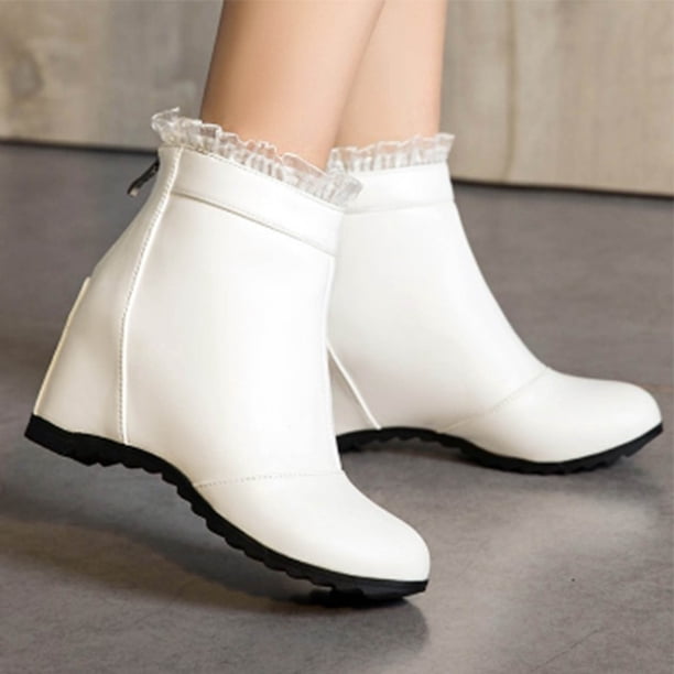 Zapatos de aumento de altura para mujer Botines de tacón de cuña de encaje de color sólido de moda casual Wmkox8yii sa2904