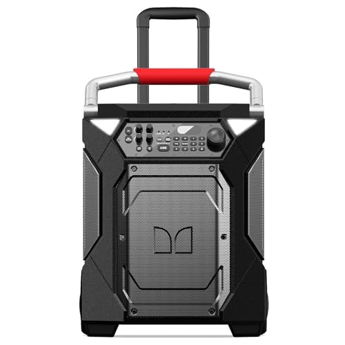 Monster Rockin’ Roller 360 Altavoz Bluetooth portátil para interiores y exteriores | Hasta 240 W de sonido de 360 grados y hasta 100 horas de reproducción | Incluye micrófono (renovado)