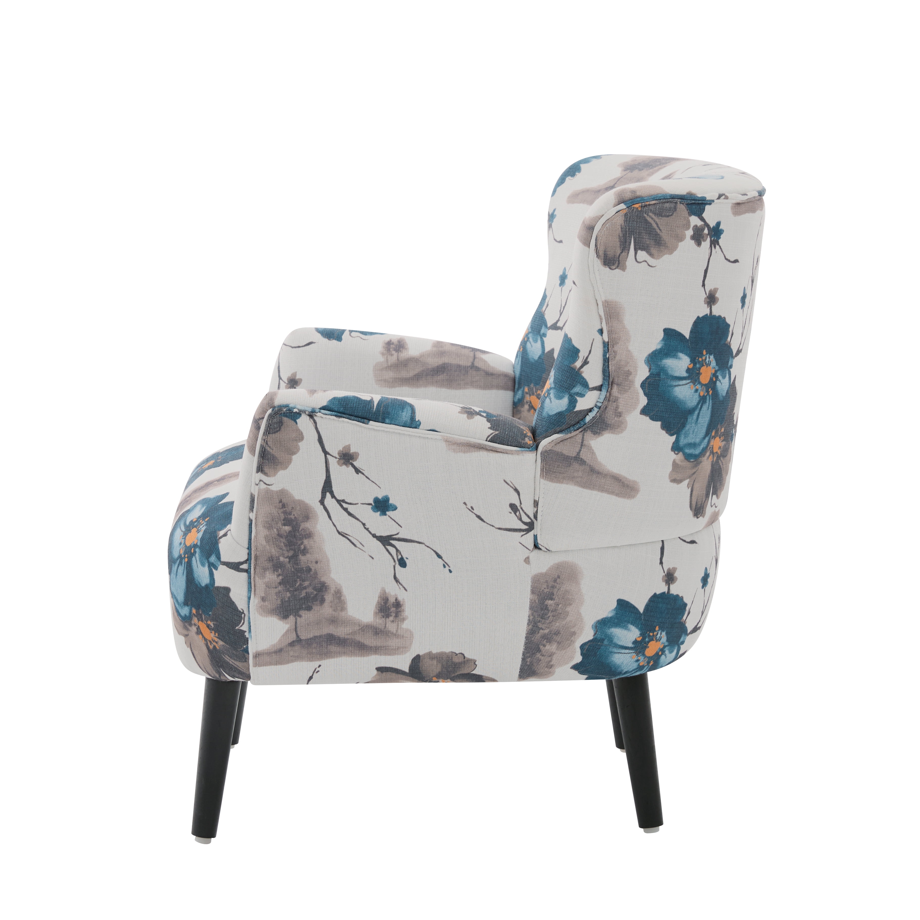 Euroco Modern Accent Chair,Upholstered Armchair with Round Arm & Solid Wood Legs,Comfy Reading Chair Club Chair for Bedroom, Living Room,White+Blue