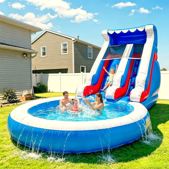 Relunch 24FT(L) Commercial PVC Inflatable Water Slide for Kids(Without Blower) Inflatable Water Slide for Summer Fun Backyard 24x 13x12Ft