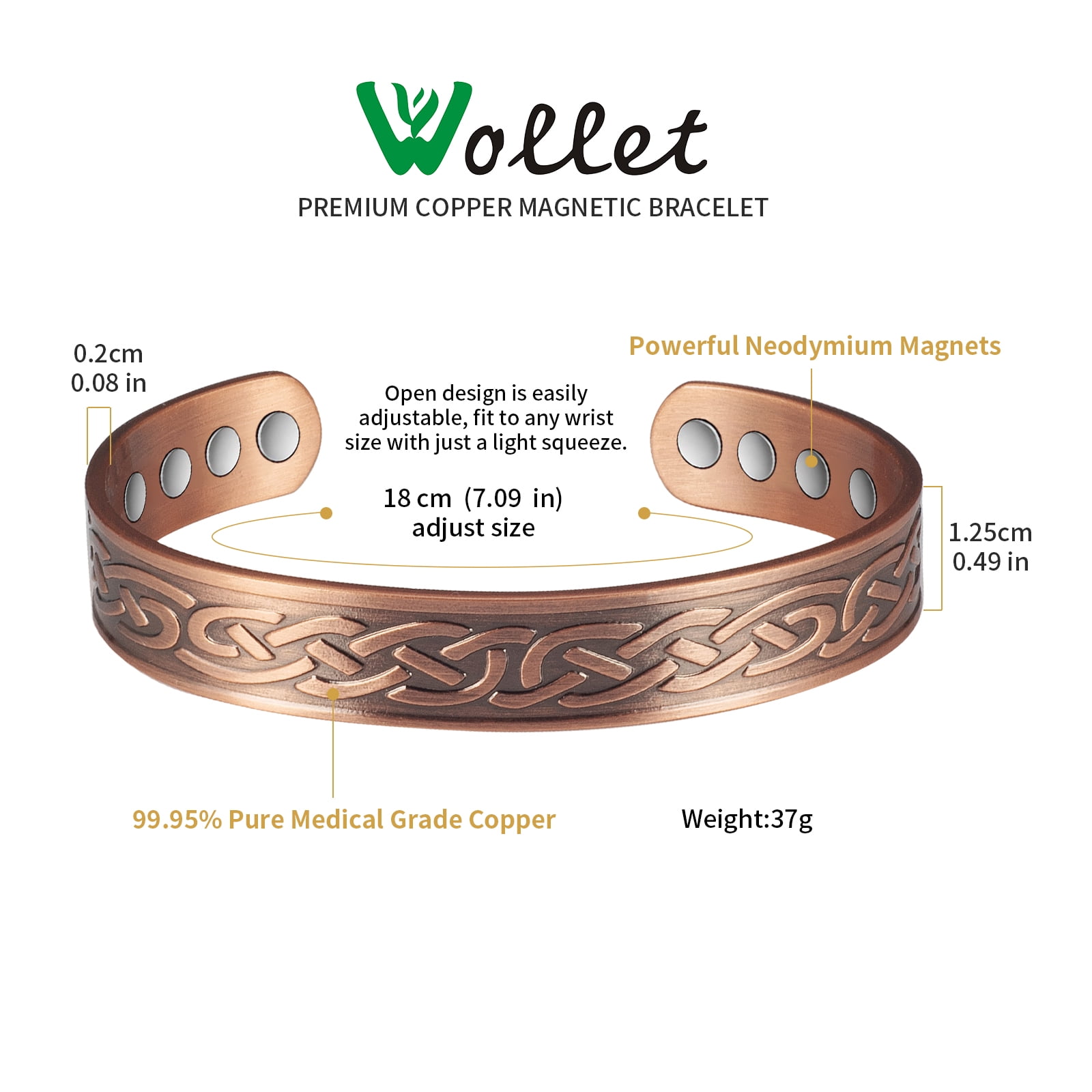 Wollet Magnetic Copper Bracelets Bangle for Men, Set of 2