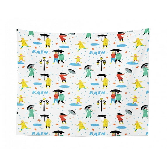 Unicorn Tapestry, Nursery Theme Kawaii Style Inspired Clouds Hearts Rainbows Pattern, Fabric Wall Hanging Decor for Bedroom Living Room Dorm, 2 Sizes, Dark Indigo and Multicolor, by Ambesonne